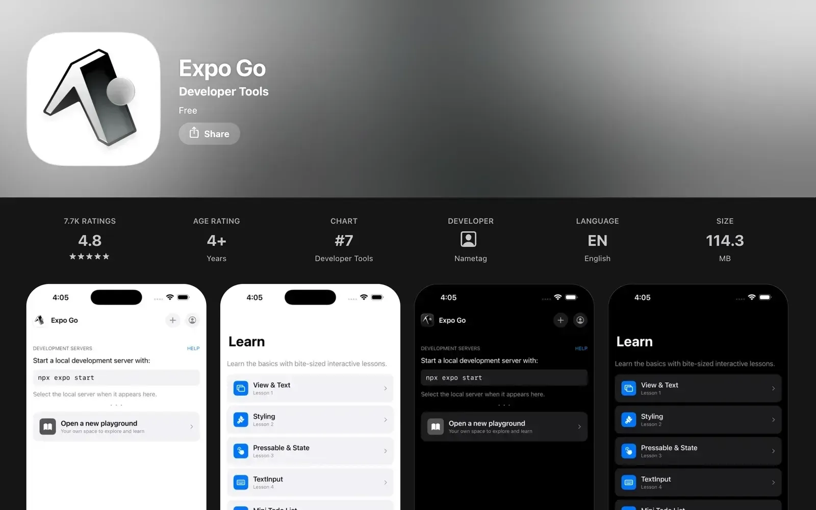 Expo Go en la App Store, la app gratis para probar en tu propio teléfono las apps móviles hechas con vibe coding antes de publicarlas