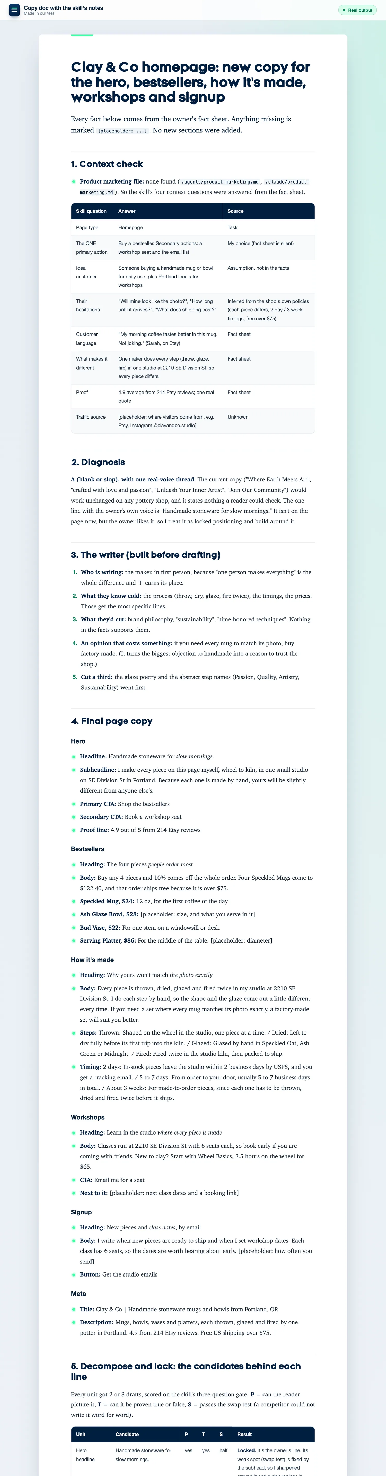 Document de textes avec les notes de la skill