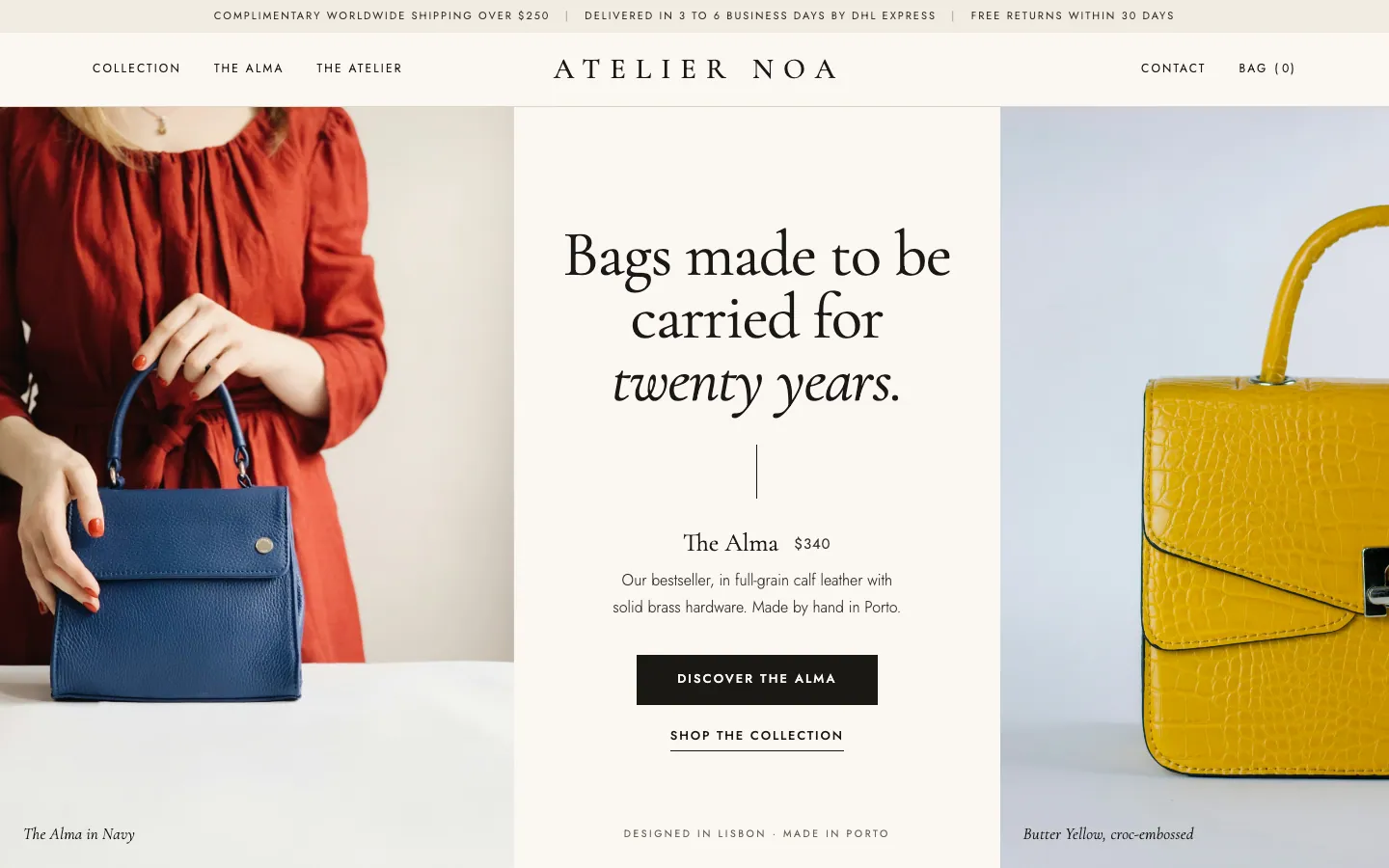 Page d'accueil d'Atelier Noa sans la skill
